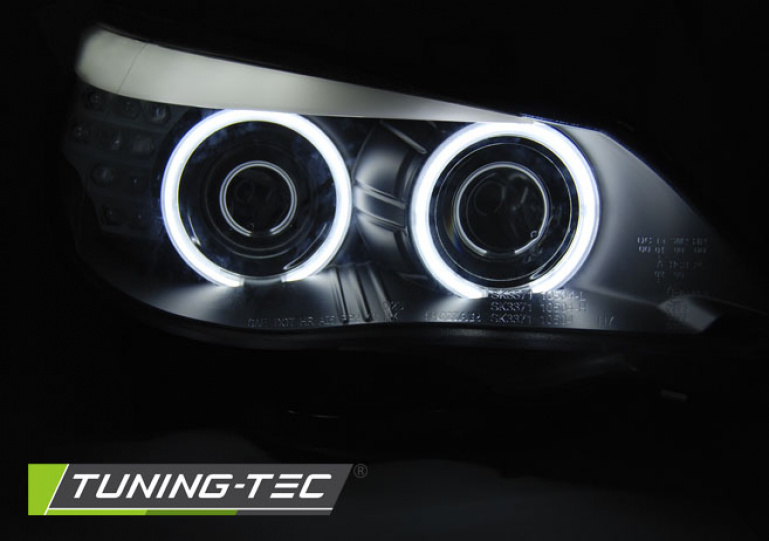 LED Angel Eyes Scheinwerfer für BMW 5er E60/E61 03-07 schwarz mit LED Blinker